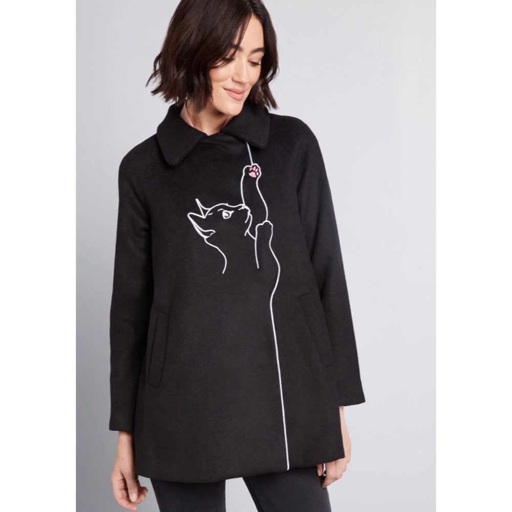 Banned for ModCloth Playful Nature Embroidered Cat Coat